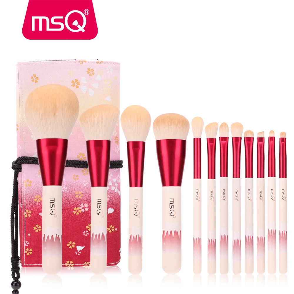 MSQ PINK LADES 12PCS rich hair  hair smooth touch contour foundation eyebrow blending brush set high quality makeup brushes