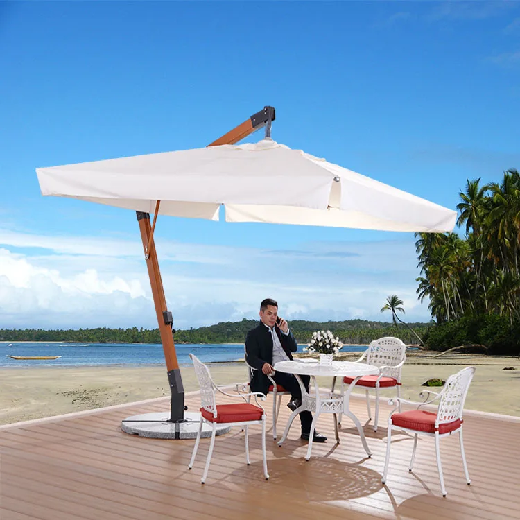 3X3M Heavy Duty Wooden Garden Parasol Outdoor Hanging Umbrella