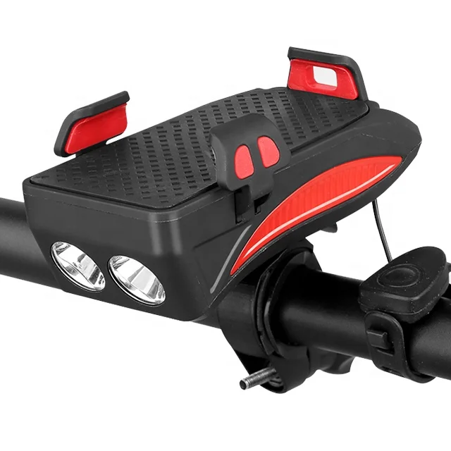 WHEEL UP Rechargeable 130DB Power Bank Bike Phone Holder Light Bicycle Headlight Warning Horn Lamp