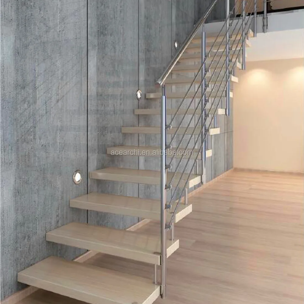 Contemporary Floating Staircase with Wood Tread Invisible Stringer Straight Stairs