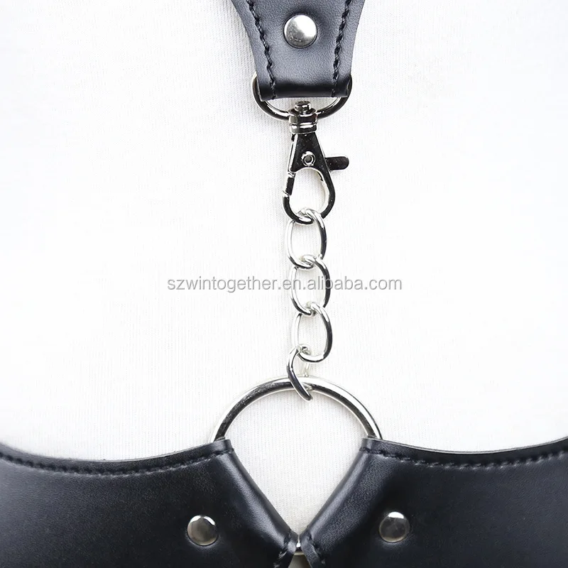 bdsm sexy black leather costume female bondage suit