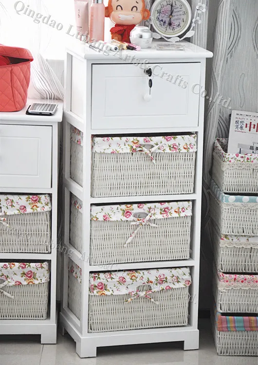 Antique Rattan Furniture Living Room Wood Storage Bathroom Cabinet