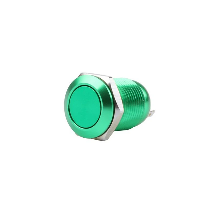 High head Aluminium alloy oxidation Momentary 2 Pin Terminals 1NO 12mm push button switch