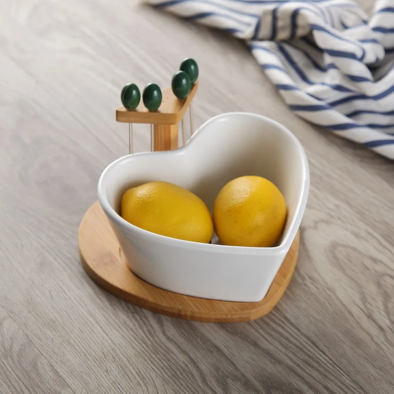 White Plates Ceramic Storage Trays Bamboo Serving Tray