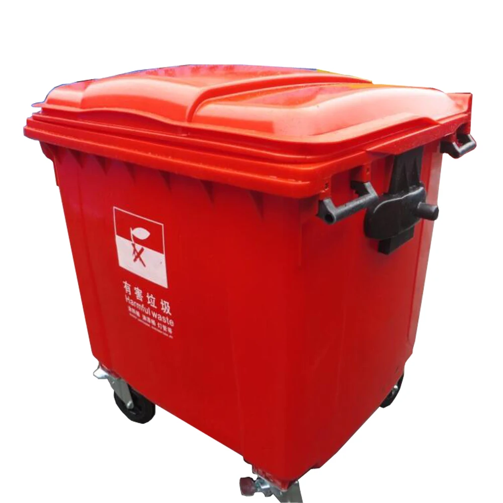 Уличная мусорная корзина 660l, пластиковый пылесборник с крышками и колесами для экологических услуг