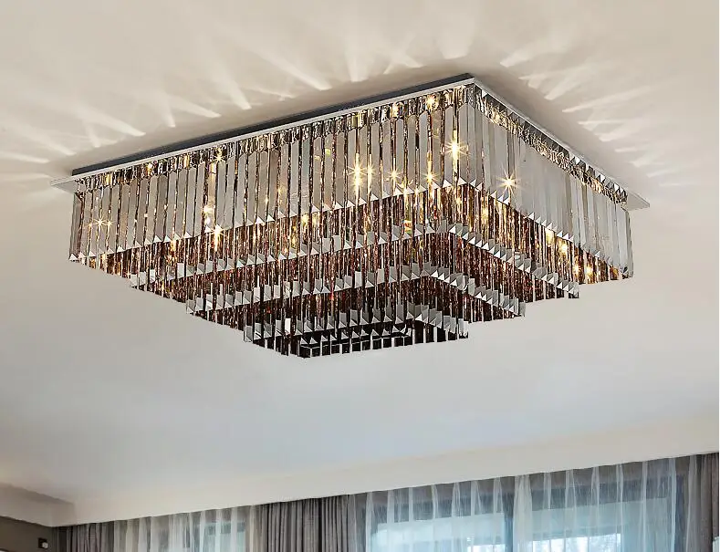 90cm rectangle stainless steel ceiling lamp with smoke crystal for dinning room