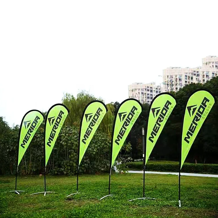 Custom Polyester Promotional Usage Advertising Exhibition Event Outdoor Feather Flying Beach Flag Banner Stand