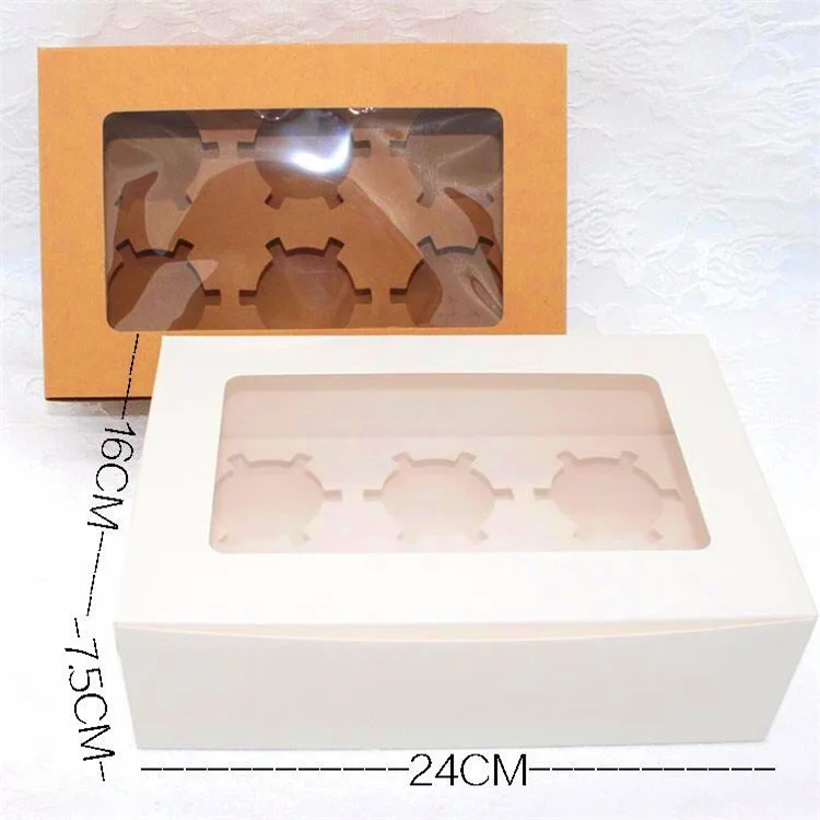 Customised Kraft brown Paper cupcake food grade decorating Box design cardboard Packaging With clear Window with insert drivider