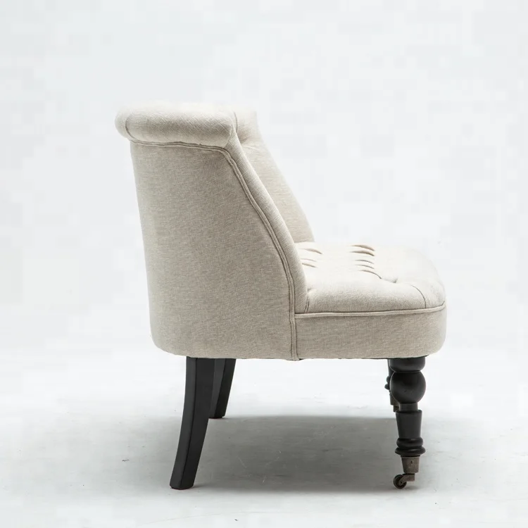 
Wooden Chair White Fabric Design Lounge Solid Wood Hotel Style Tub Frame 2 Seater leisure Tufted Sofa 