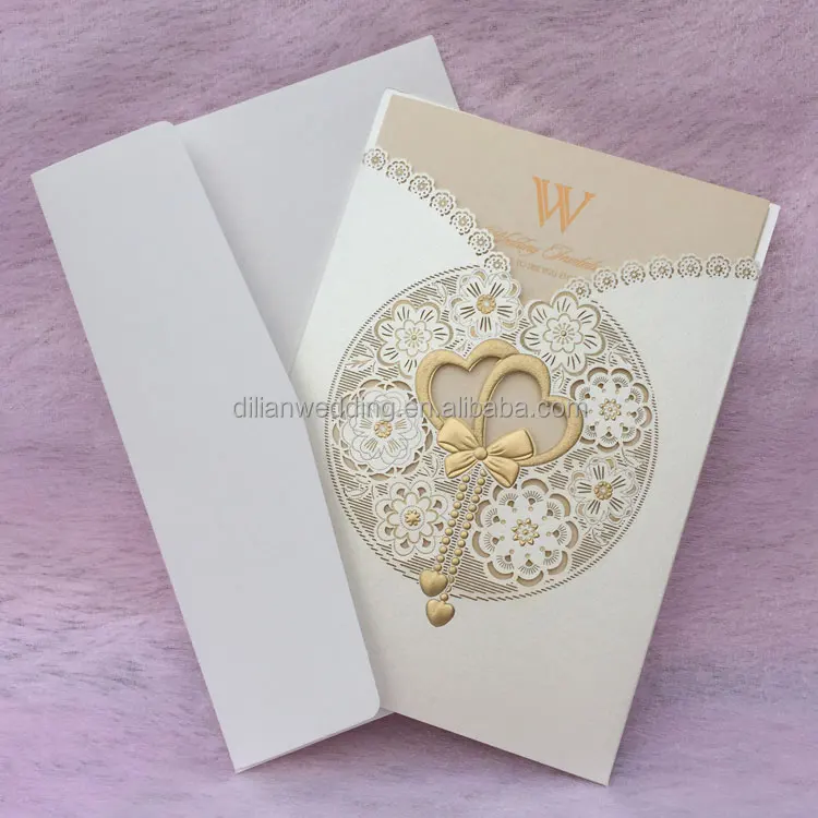 
Laser cut double heart design chinese wedding invitation card 