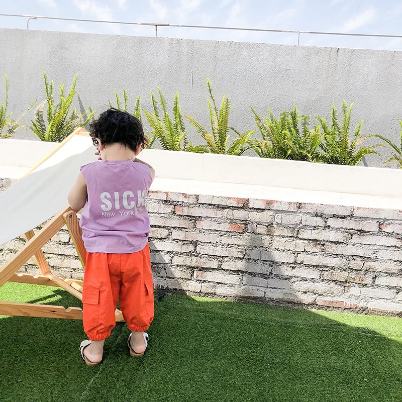 2019 летняя одежда для мальчиков и девочек, рубашка для бега, детский жилет, однотонная воздушная футболка без рукавов для малышей, одежда