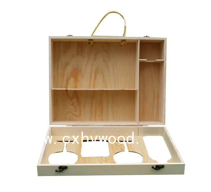 wood gift box for wine bootle and drinking cups wooden wine boxes