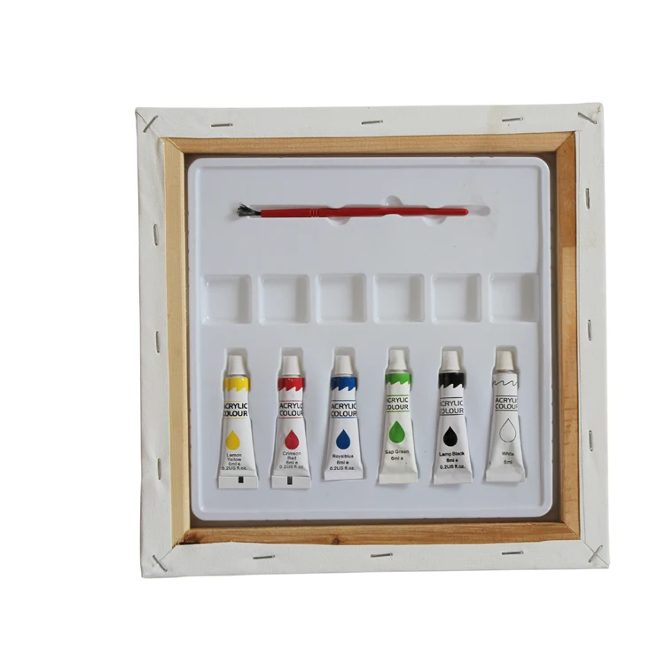 Kids DIY pre-printed stretched canvas set with black printed lines design