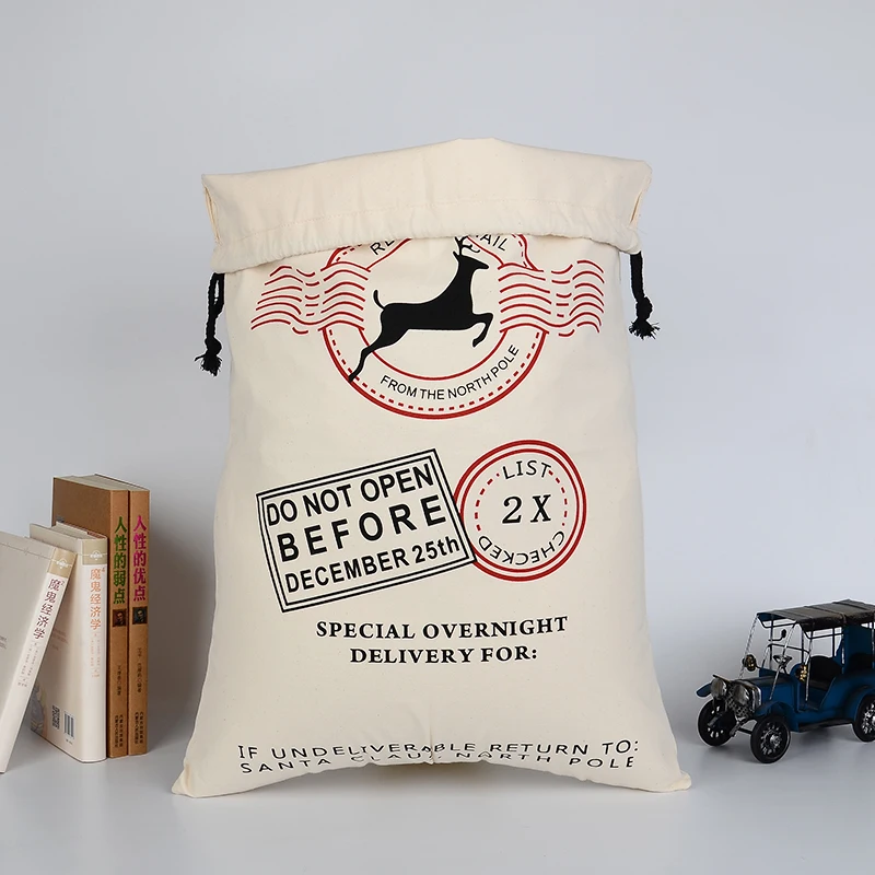 100% Cotton High Quality Santa Gift Bag 50*70 cm Christmas drawstring gift bags