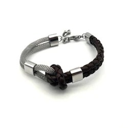 Круглый браслет из нержавеющей стали, Смешанный Браслет из натуральной кожи с узлом, ювелирное изделие для женщин и мужчин, 2 мм