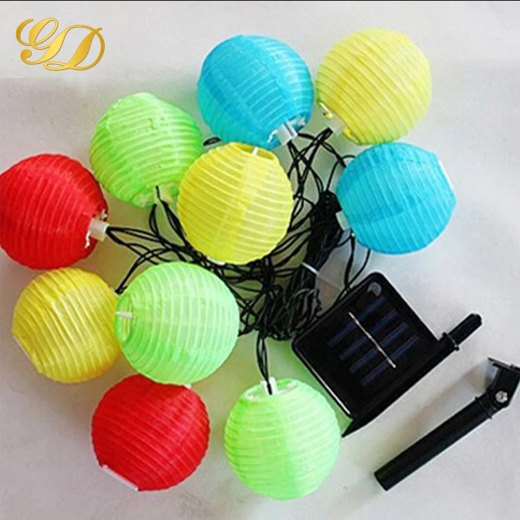 Solar New Year Decoration Chinese Paper Lantern Multicolor LED String Light