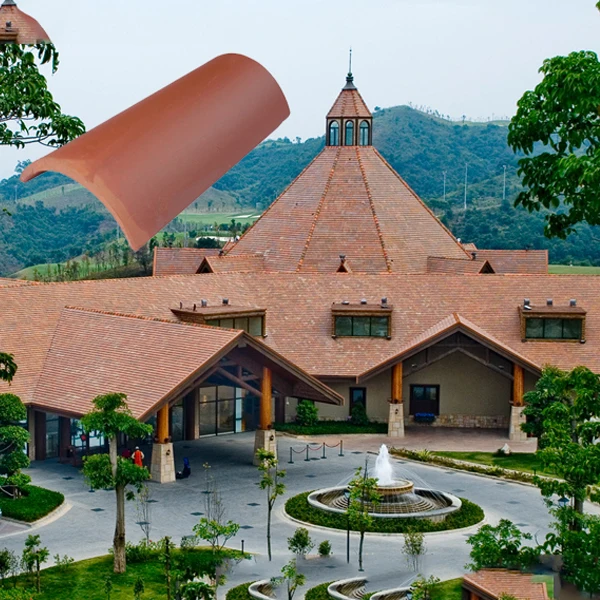 Красная цилиндрическая полукруглая глиняная черепица