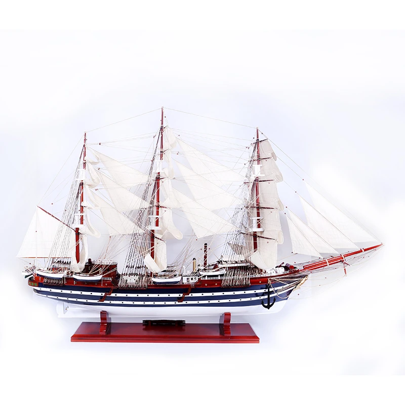 Decoration length 135cm classical antique large size wooden handmade sailboat model PTW006