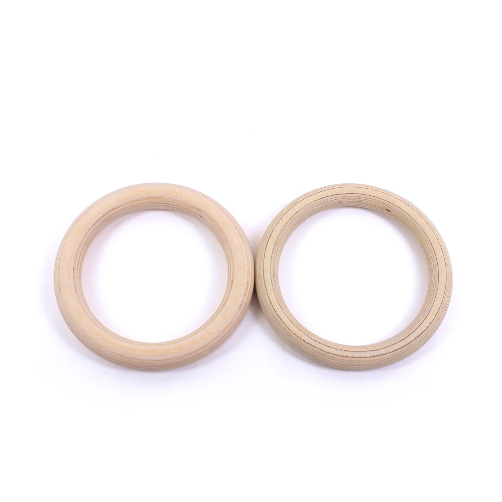 Gym rings with nylon strap in pairs strength training wooden gymnastic rings