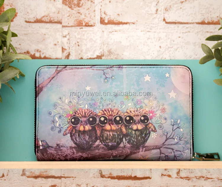 Custom women Digital printing high quality leather ladies zipper wallet for women