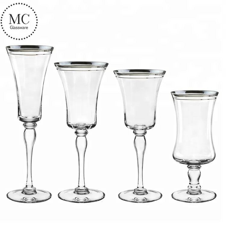 Gold Rim Hammered Glassware Red Wine Cocktail Hand Blown Italian Style Crystal Bordeaux