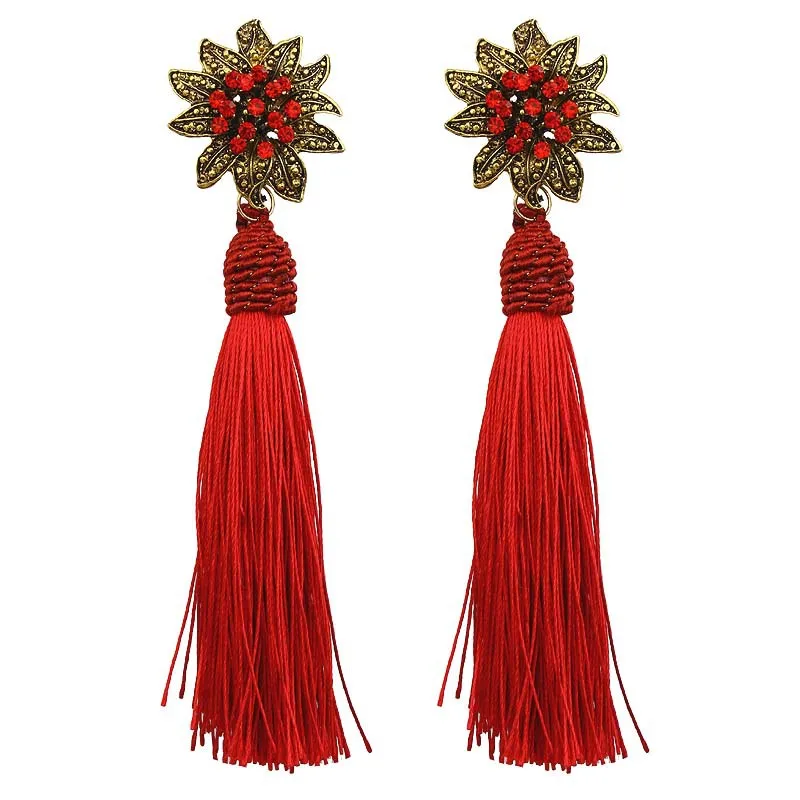 Fashion Colorful Gold Long Bohemian Tassel Earrings For Women