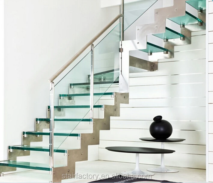 Modern steel -glass stairs Used Laminated Tempered Glass treads stairs Aluminum handrail glass balustrade staircase TS-320