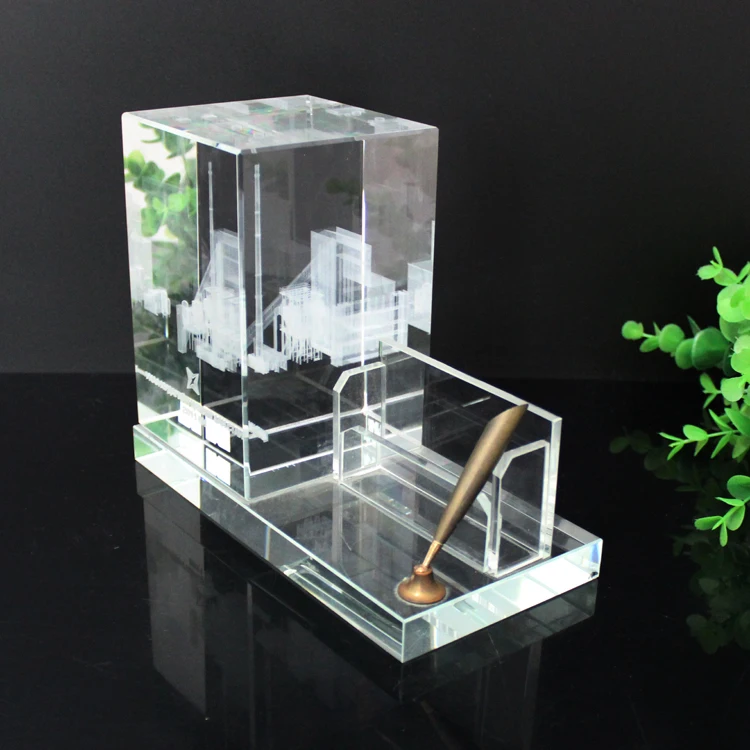 Personalized crystal glass office desk organizer