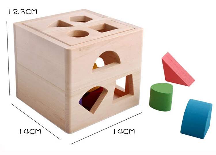 Educational wooden box toy with 13 different shape holes for kids match game