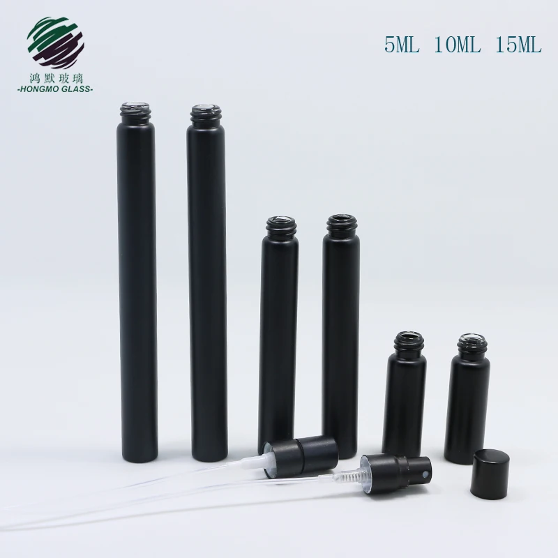 Black Slender OEM 5ml 10ml 15ml Glass Tube Pen Perfume Bottle Matte Black Frosted Glass Spray Bottle Glass Vial