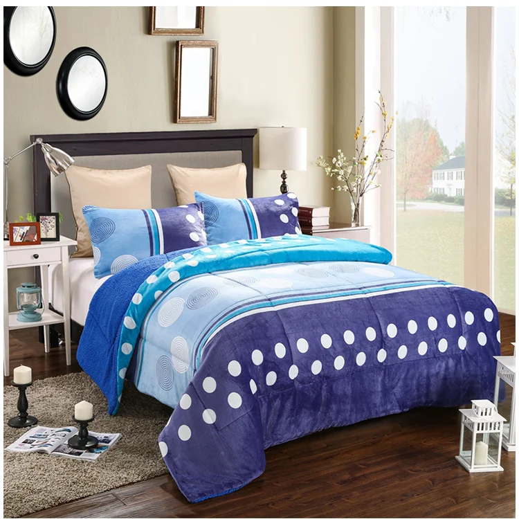 
china factory wholesale custom printed heavy winter fleece blanket quilts bedding set 