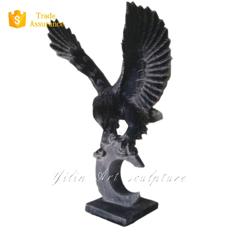 Hand Carved Black Granite Stone Garden Eagle Statue For Sale