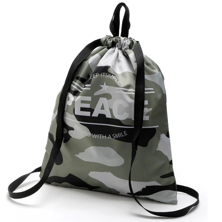 Outdoor Sport School Polyester Camouflage Drawstring Tote Bags