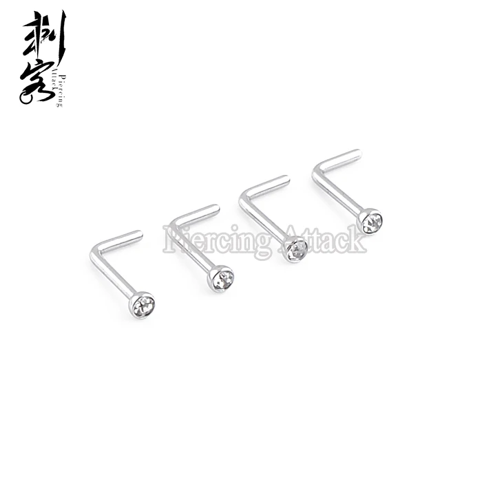 316L Surgical Steel L Shaped Crystal Nose Stud Indian Nose Ring