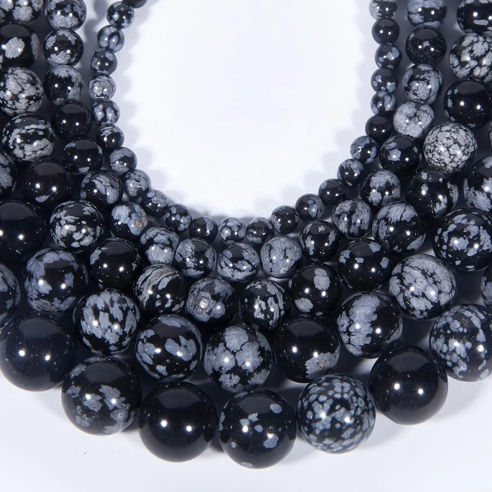Оптовая продажа, бусины из натурального Обсидианового драгоценного камня со снежинками для изготовления ювелирных изделий ручной работы «сделай сам», 4 мм, 6 мм, 8 мм, 10 мм, 12 мм, 14 мм