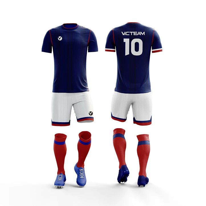 Wholesale Dark Blue Custom Youth Football Jersey, Moisture Wicking Polyester Soccer Futsal Uniform