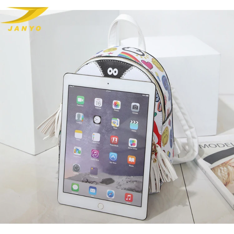 custom logo backpack bag white printed pu leather graphic print stylish backpack for ladies