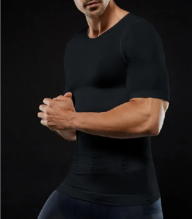 Slimming Tummy T-shirt Men Stretch Body Shaper Corset Waist Trainer Muscle Girdle Shirts Fat Burn Posture Correct Underwears