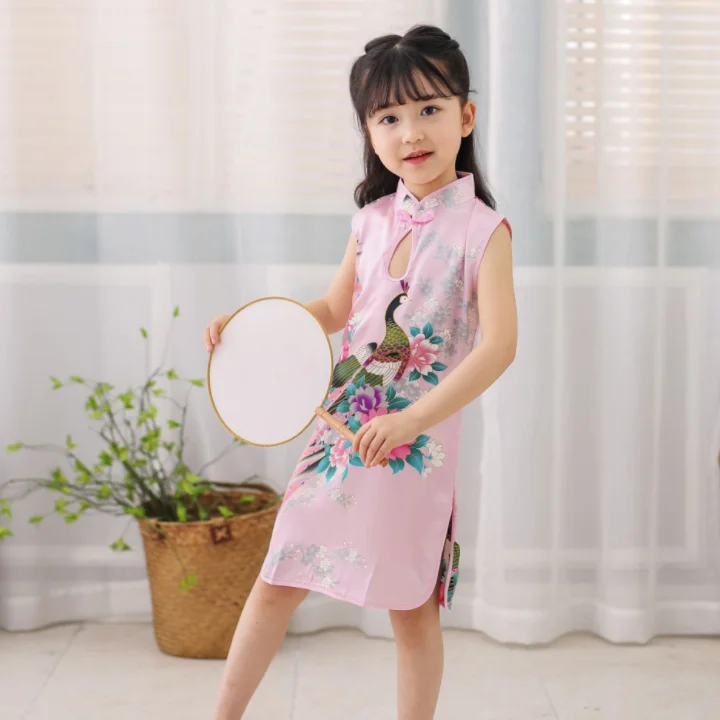 2019 New Girls cheongsam Clothes Children Tang Suit Chinese Style Party Costume Kids Girls Sleeveless