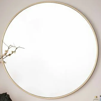 Modern Style Round Shaped Bathroom Mirror Metal Framed Brass Finished Wall Mounted Mirror