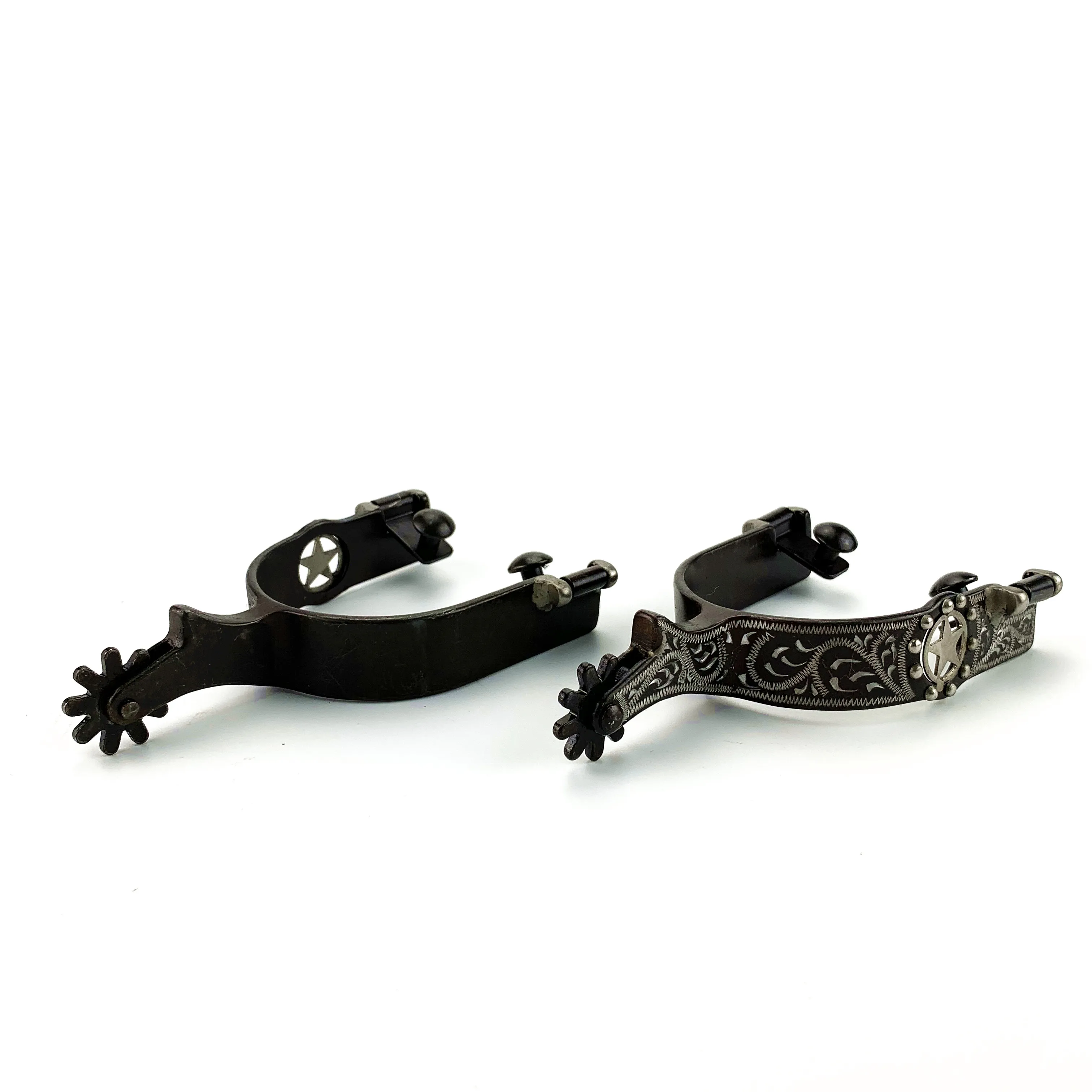 Engraved Trims and TEXAS Star Decorated Antique Western Horse Spurs