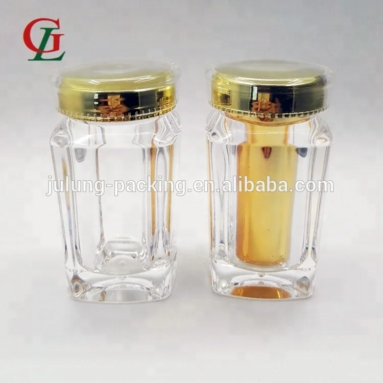 60cc square acrylic plastic capsules bottle healthy care product double wall bottle capsule bottle with child resistance packing