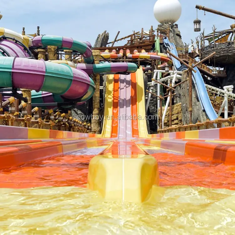 Aqua park multi-lane and colorful fiberglass mat racer water slides for sale