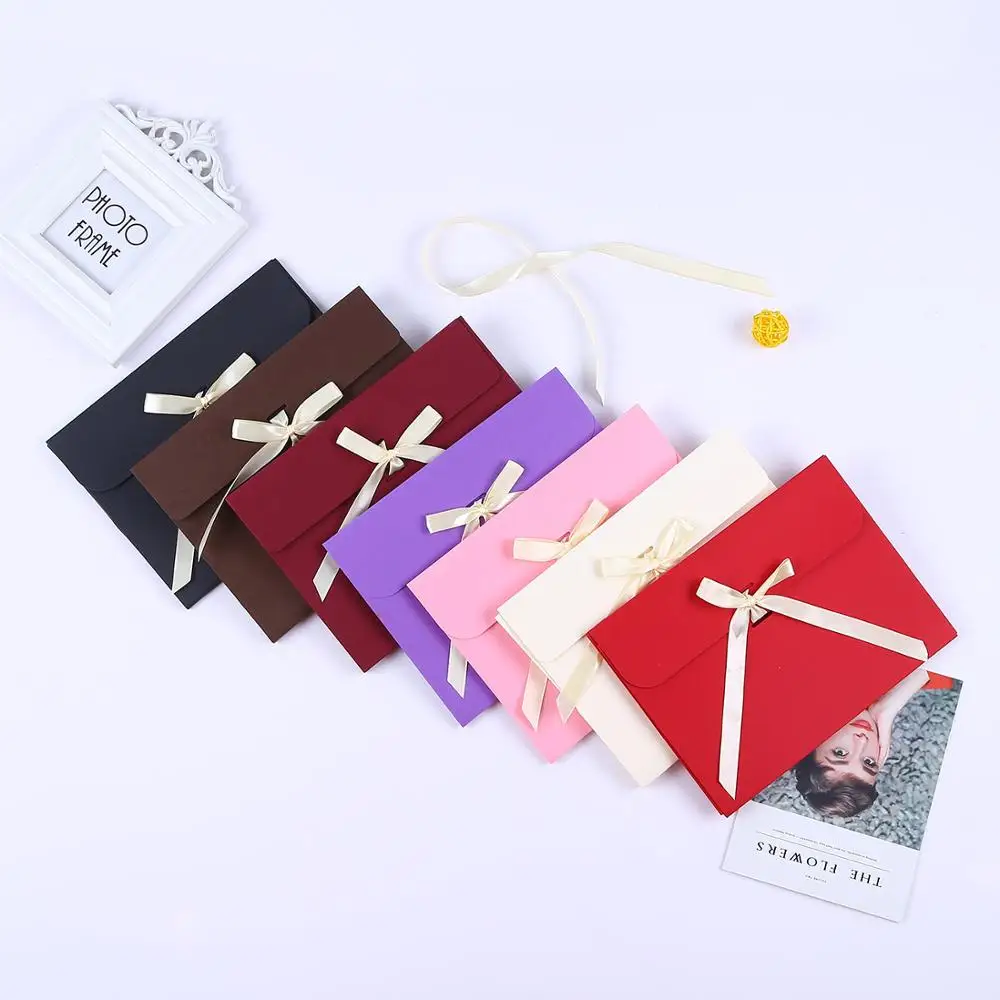 Custom scarf kraft fancy colorful t shirt paper mini folding envelope gift card bag packaging box bowknot with ribbon closure