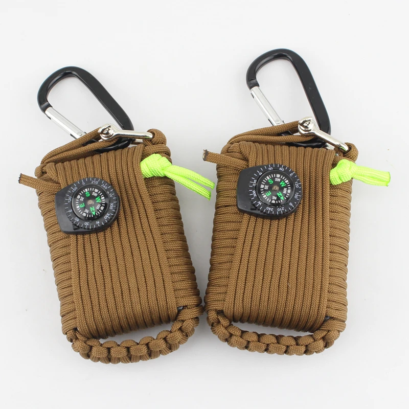 Outdoor Emergency survival kit camping hiking emergency Carabiner Survival Paracord survival kit tool bag