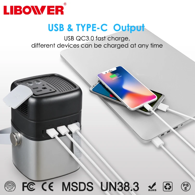 2018 beautiful new portable outdoor charger Generator AC(120W),DC(12v-20v),USB,Type-c output power station with solar charging