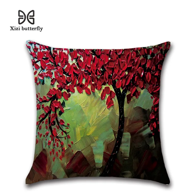 Throw Pillow Case U-LOVE Oil Painting Square Decorative Cushion Cover for 18 X 18 Inch