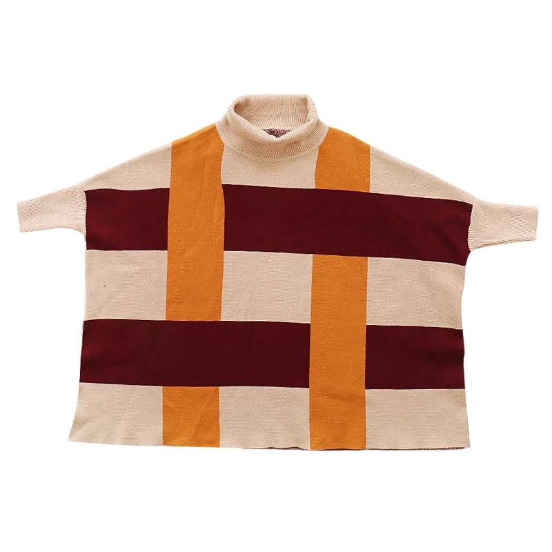 
Kids Fashionable Woolen Turtleneck Poncho Sweater Girls Sweater Design 