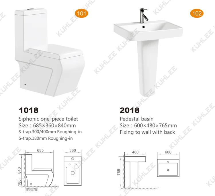 
Bathroom ceramic toilet with basin colored toilet set KUHLEE 1018P 