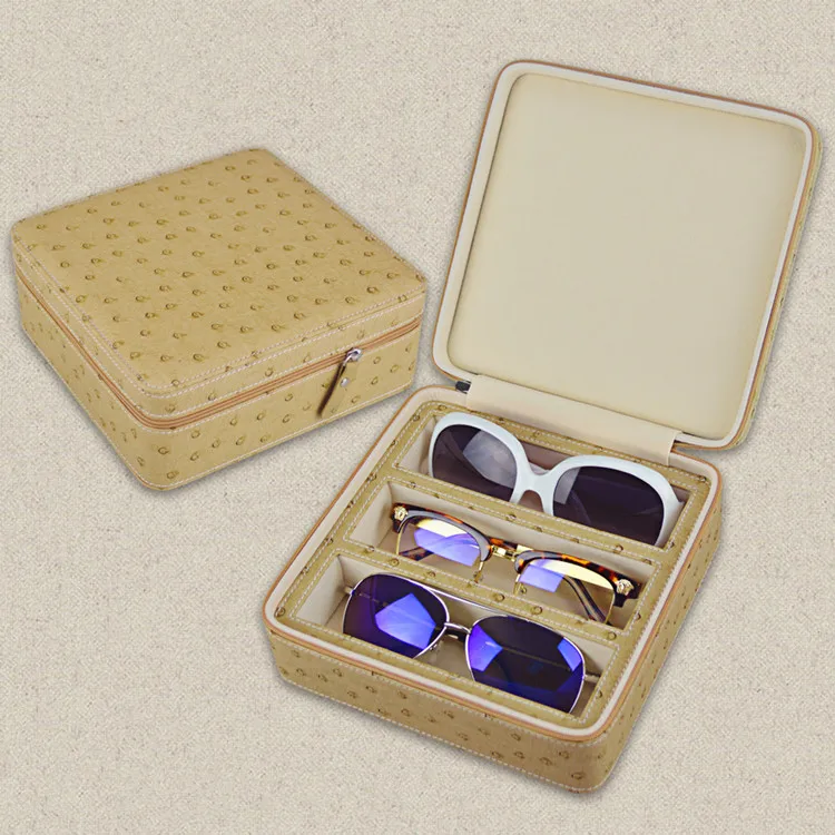 Neoprene PU leather 3 slot fancy spectacle sunglass case hard eyeglass case